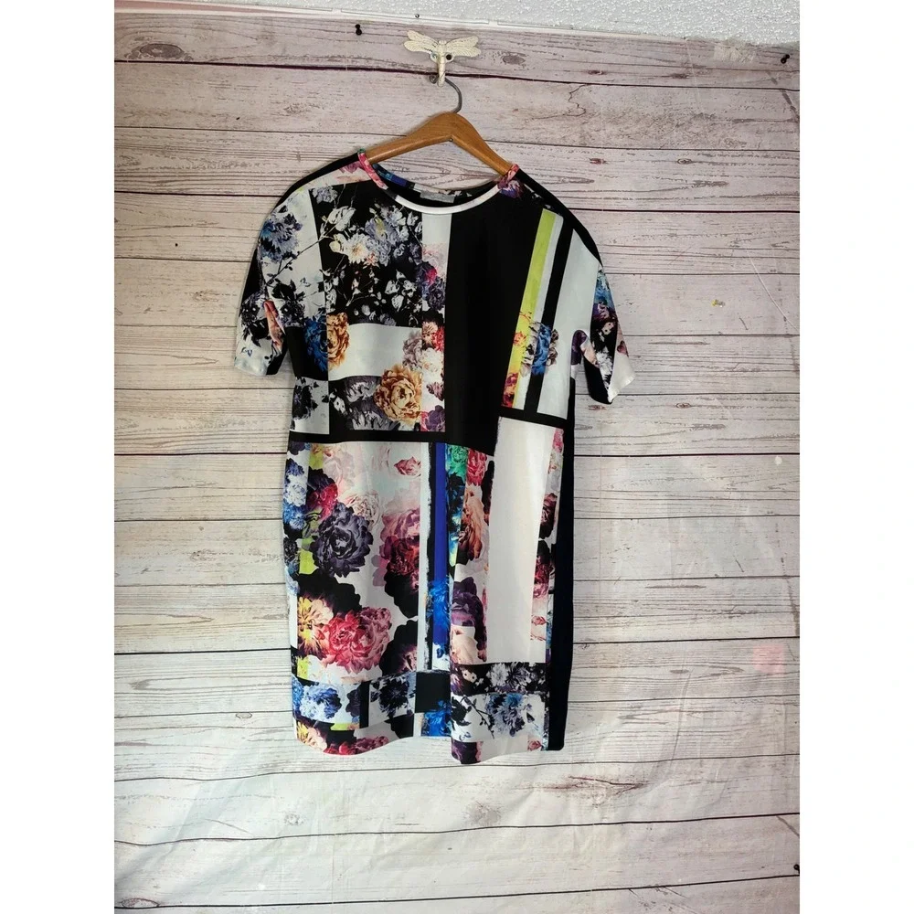 Zara Floral Geometric T-Shirt Dress Art Maximalist Patchwork Large Multi - Picture 10 of 10